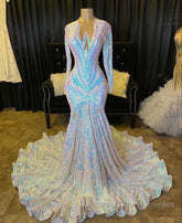 Fabulous Long Sleeves Semi Formal Prom Dresses Mermaid Sequins On Sale